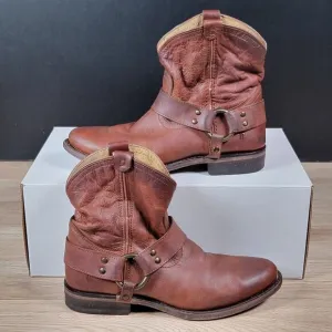 Frye Wyatt Boots Womens Size 6 B Brown Harness Pull On Leather Round Toe