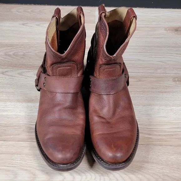 Frye Wyatt Boots Womens Size 6 B Brown Harness Pull On Leather Round Toe