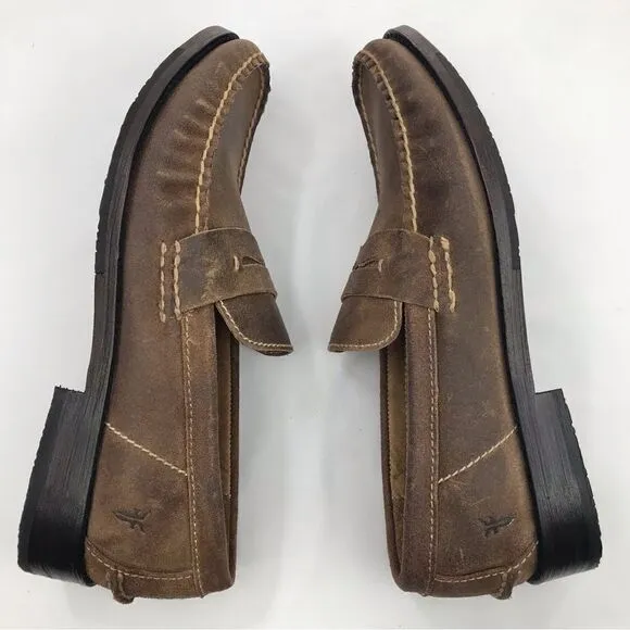Frye TYLER Brown Leather Classic Penny Loafers in Almond