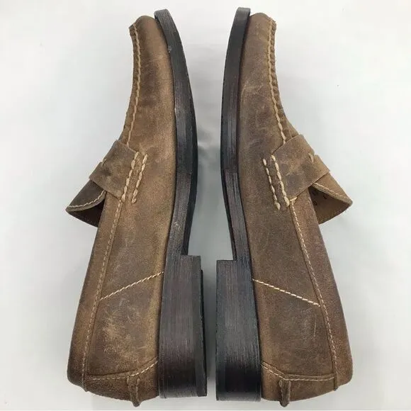 Frye TYLER Brown Leather Classic Penny Loafers in Almond