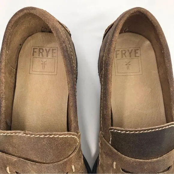 Frye TYLER Brown Leather Classic Penny Loafers in Almond
