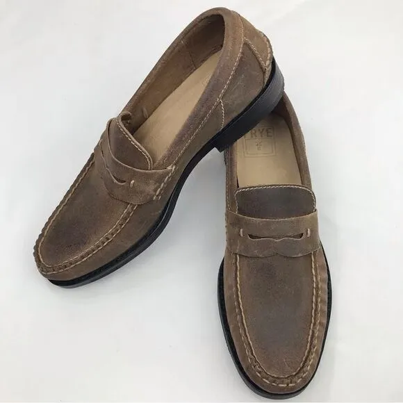 Frye TYLER Brown Leather Classic Penny Loafers in Almond