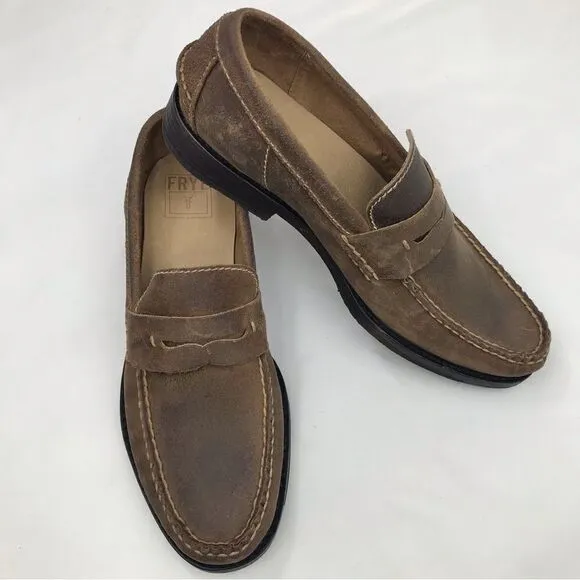 Frye TYLER Brown Leather Classic Penny Loafers in Almond