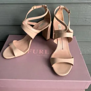 Furla 'Carmen' Nude Patent Leather Heeled Sandals Size 39