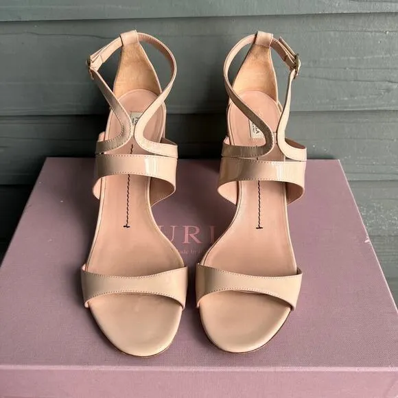 Furla 'Carmen' Nude Patent Leather Heeled Sandals Size 39