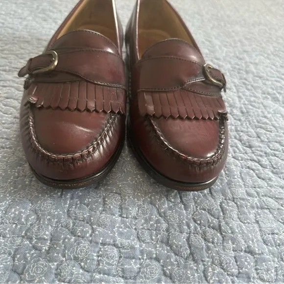 G H Bass Kiltie Loafer Burgandy Leather Gold Buckle Slip On Brazil 8703 Size 11