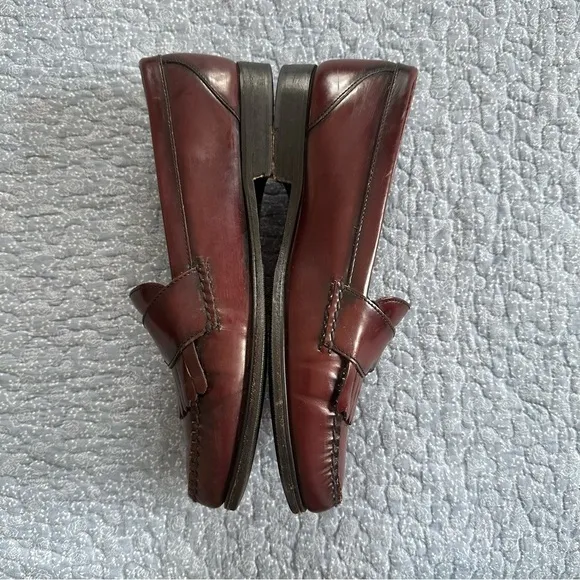 G H Bass Kiltie Loafer Burgandy Leather Gold Buckle Slip On Brazil 8703 Size 11