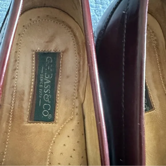 G H Bass Kiltie Loafer Burgandy Leather Gold Buckle Slip On Brazil 8703 Size 11