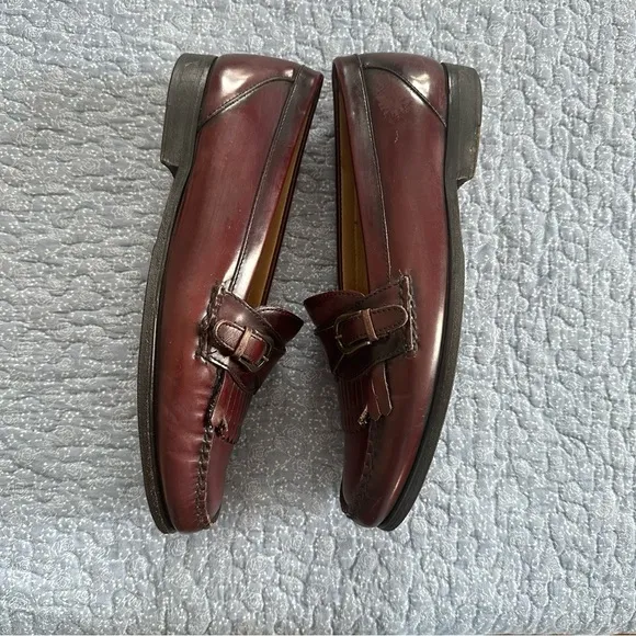 G H Bass Kiltie Loafer Burgandy Leather Gold Buckle Slip On Brazil 8703 Size 11