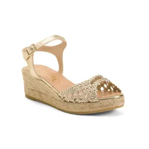 GAIMO Gold Made In Spain Leather Braided Open Toe Espadrille Wedge Sandals