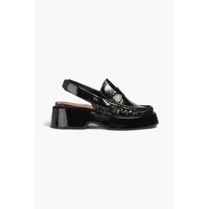 Ganni 'Crinkled' Black Patent-Leather Slingback Loafers Size 7
