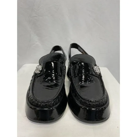 Ganni 'Crinkled' Black Patent-Leather Slingback Loafers Size 7