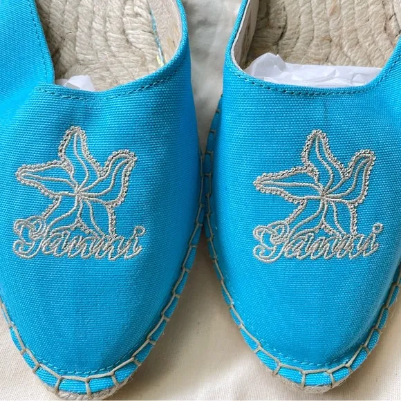 GANNI Embroidered canvas espadrille nautical beach slippers Slip On Sandals