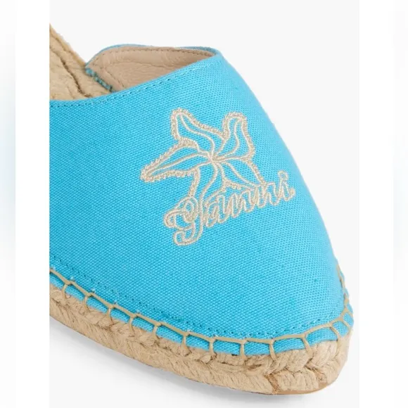 GANNI Embroidered canvas espadrille nautical beach slippers Slip On Sandals