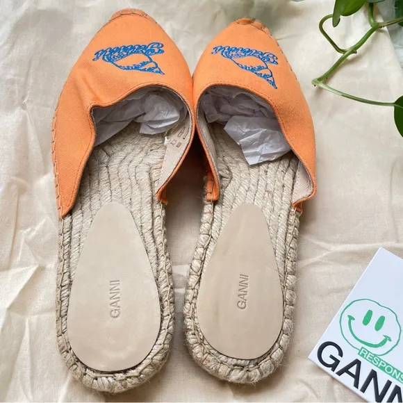GANNI Embroidered canvas espadrille slippers Slip On Sandals