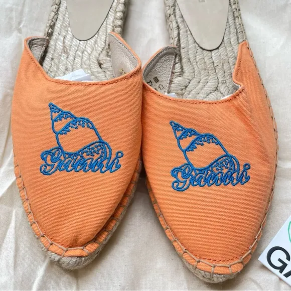 GANNI Embroidered canvas espadrille slippers Slip On Sandals