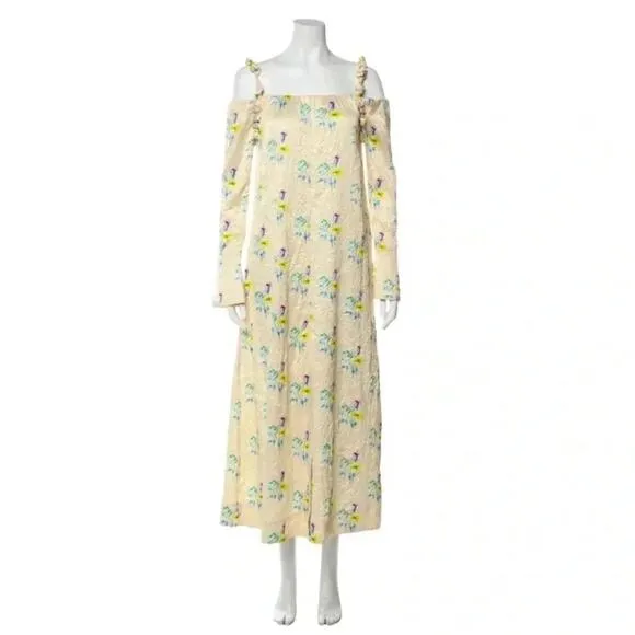 Ganni Floral Satin Off-The-Shoulder Maxi Dress Size 6 (36) NWT