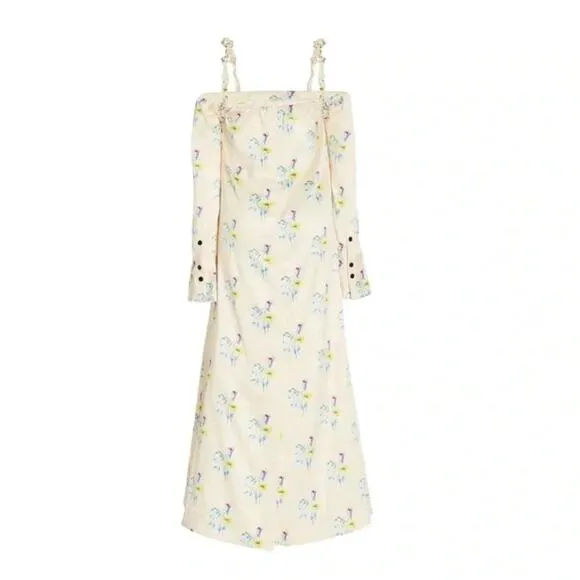 Ganni Floral Satin Off-The-Shoulder Maxi Dress Size 6 (36) NWT
