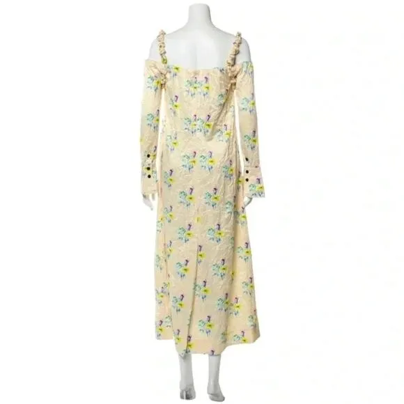 Ganni Floral Satin Off-The-Shoulder Maxi Dress Size 6 (36) NWT