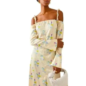 Ganni Floral Satin Off-The-Shoulder Maxi Dress Size 6 (36) NWT