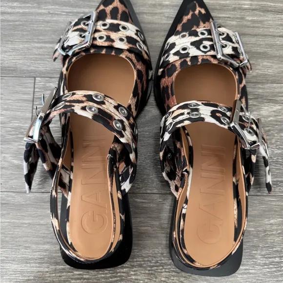 GANNI Leopard Print Buckle Sandals 40