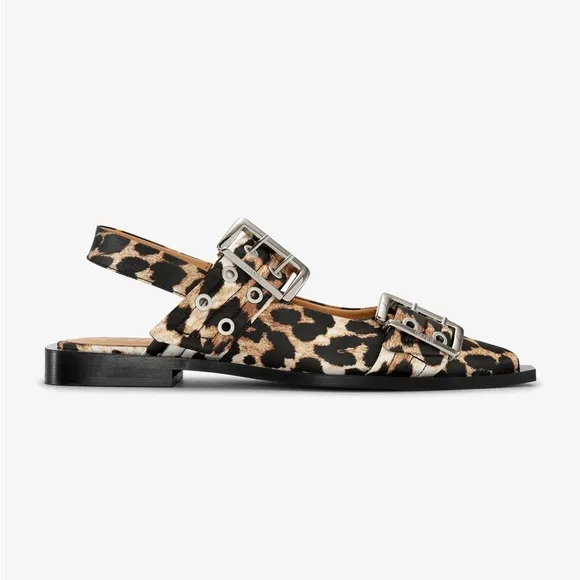 GANNI Leopard Print Buckle Sandals 40