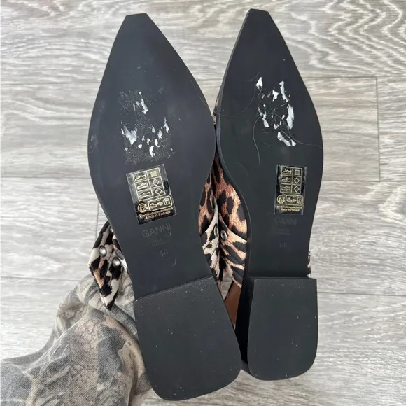 GANNI Leopard Print Buckle Sandals 40
