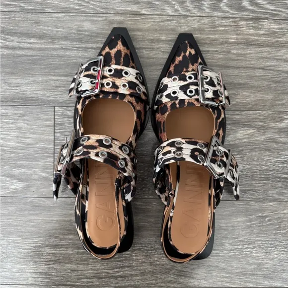 GANNI Leopard Print Buckle Sandals 40