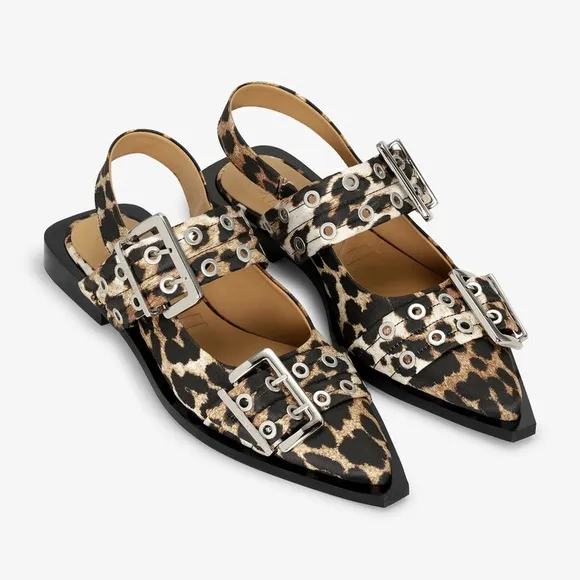 GANNI Leopard Print Buckle Sandals 40