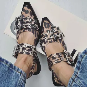 GANNI Leopard Print Buckle Sandals 40
