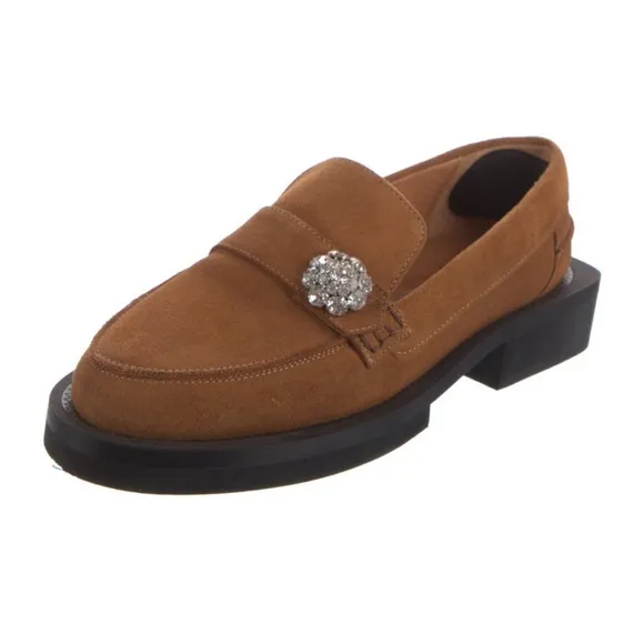 Ganni Suede Crystal Embellished Loafers