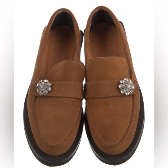 Ganni Suede Crystal Embellished Loafers