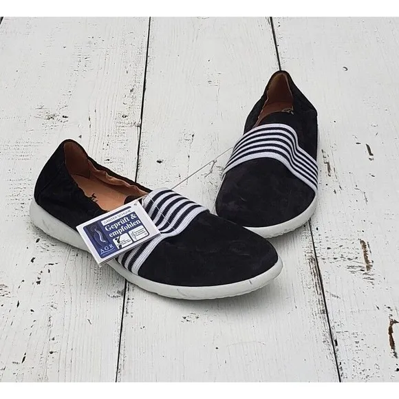 Ganter Gabby 1 Nubuck Leather Black Flats Slip On Loafers Size 10 US, 7.5 UK NEW