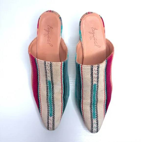 George Esquivel Slip On Heel Mule Loafers Womens 7 Multicolor Striped Handmade