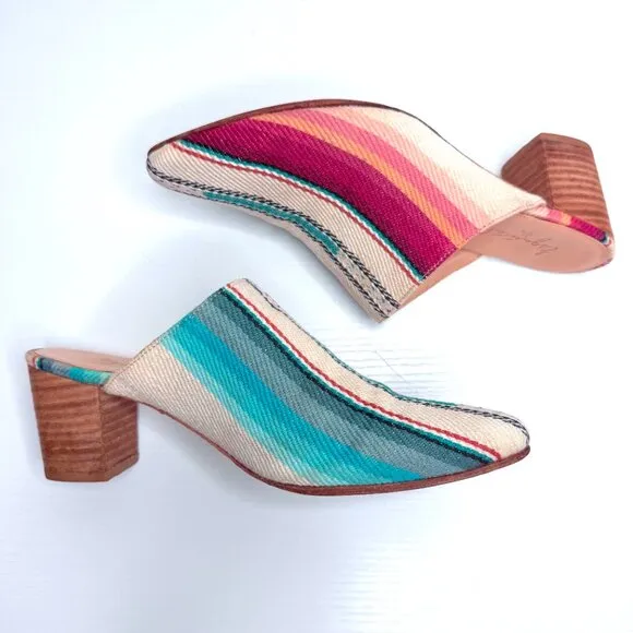 George Esquivel Slip On Heel Mule Loafers Womens 7 Multicolor Striped Handmade
