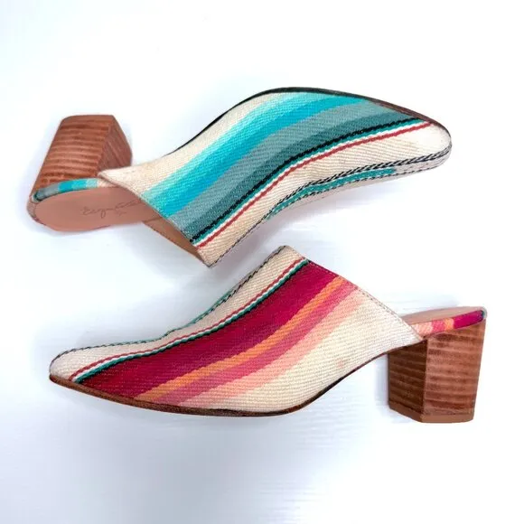 George Esquivel Slip On Heel Mule Loafers Womens 7 Multicolor Striped Handmade