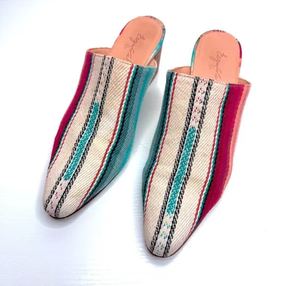 George Esquivel Slip On Heel Mule Loafers Womens 7 Multicolor Striped Handmade