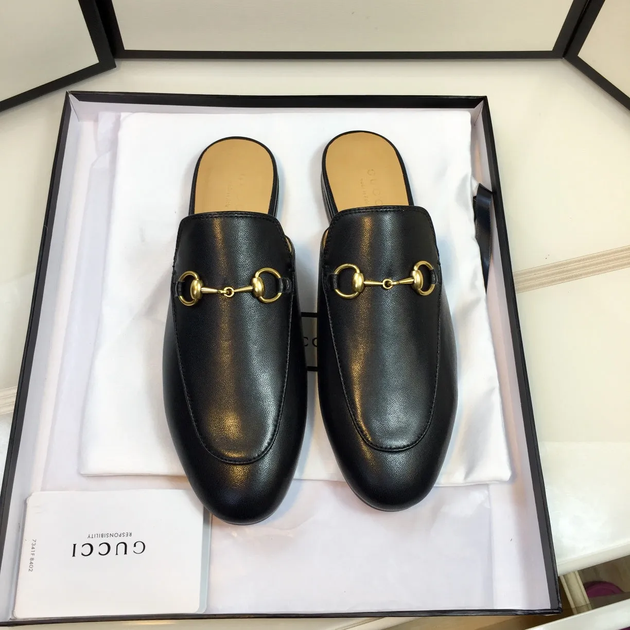 GG SLIPPER PRINCETOWN BLACK CALFSKIN