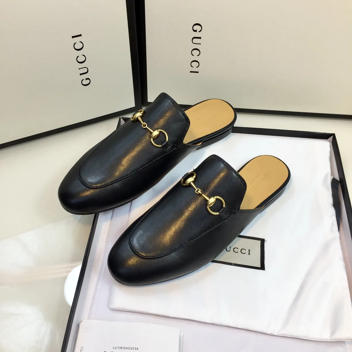 GG SLIPPER PRINCETOWN BLACK CALFSKIN