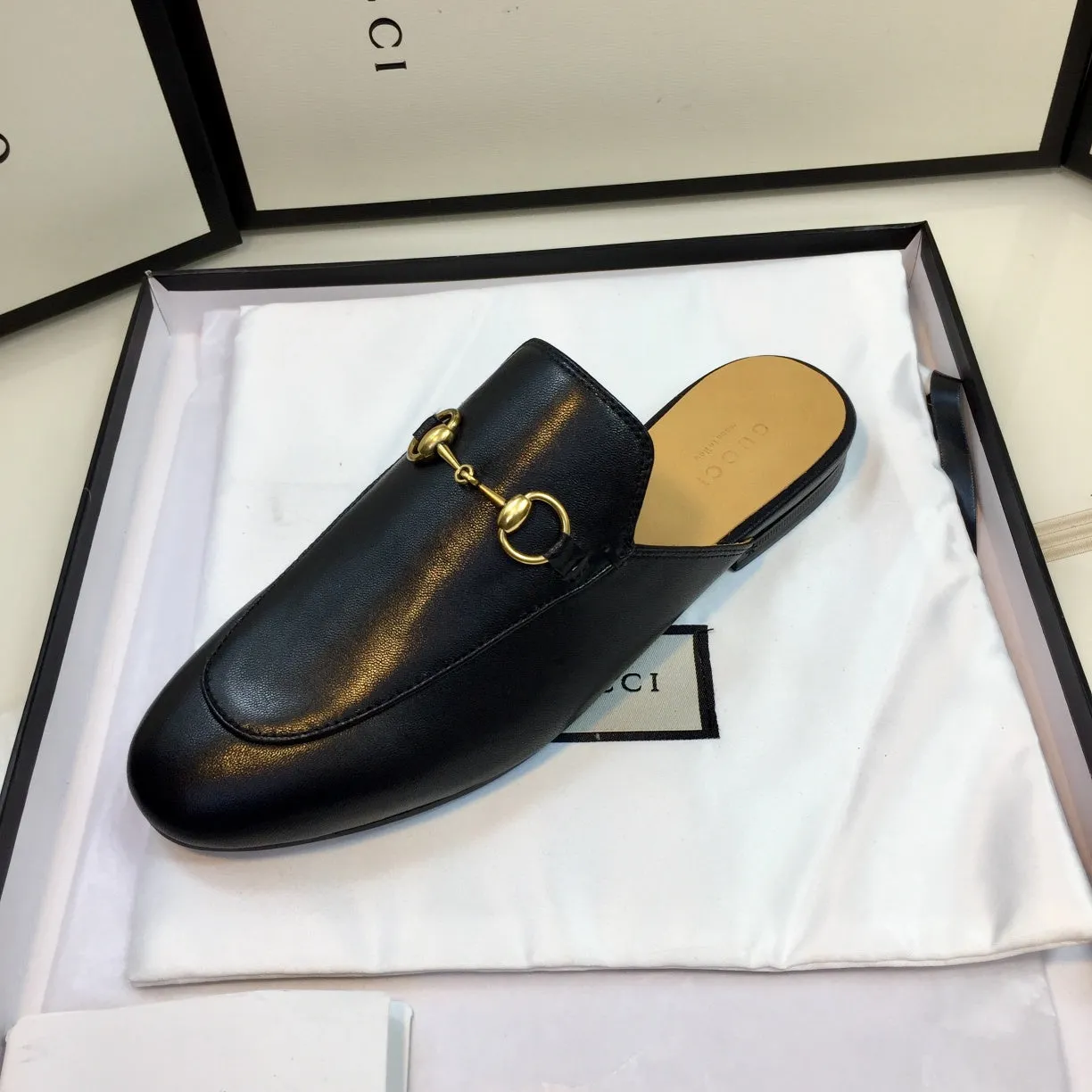 GG SLIPPER PRINCETOWN BLACK CALFSKIN