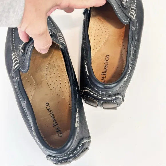 G.H. BASS &amp; Co Driving Loafers Wheldon Bit Mens 8.5 Black Leather Moccasin