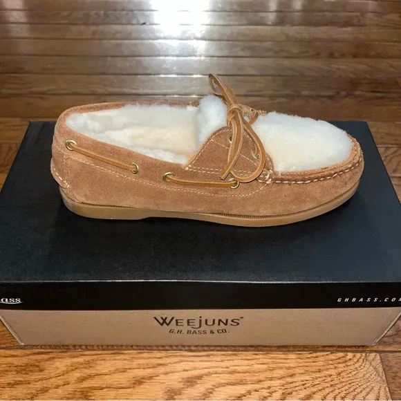 GH Bass Originals Hampton Shearling Loafers Tan &amp; Cream Women’s Size 6.5 Weejuns