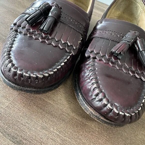 GH Bass Weejuns Leather Loafers Men 8.5D Wine Burgundy Tassel Kiltie Fringe