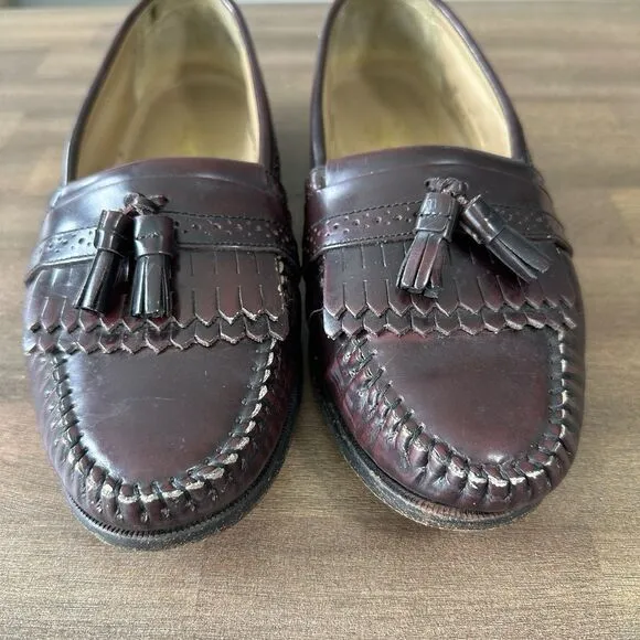 GH Bass Weejuns Leather Loafers Men 8.5D Wine Burgundy Tassel Kiltie Fringe