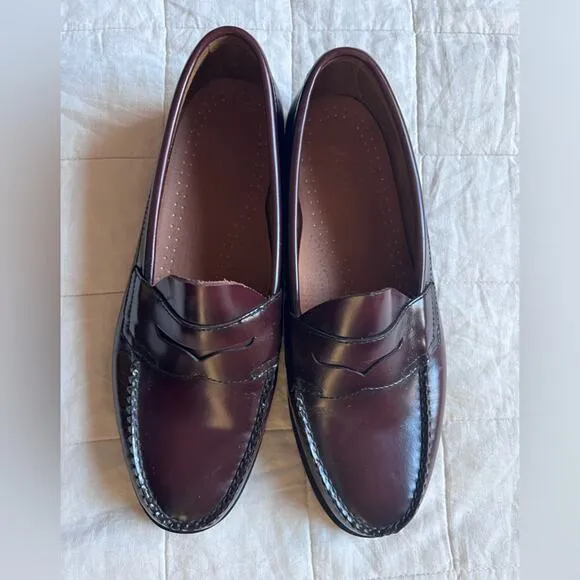 GH Bass Wine Flat Strap Leather Weejuns Loafers Preppy Academia Old Money - 10.5