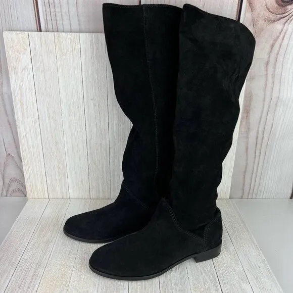 GIANNI BINI Love-It Pull-On Over-the-Knee Black Suede Leather Boots Size US 5.8