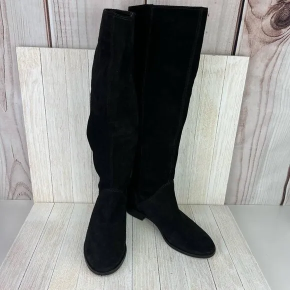 GIANNI BINI Love-It Pull-On Over-the-Knee Black Suede Leather Boots Size US 5.8