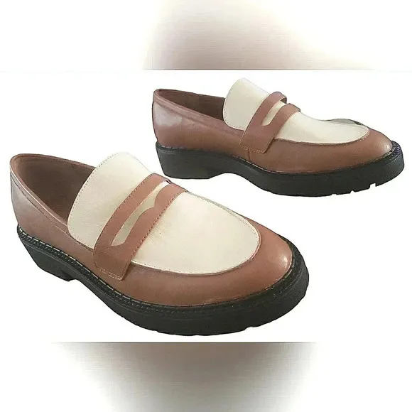 Gianni Bini Preppy Academia 11 Penny Loafers Tan Slip-On Lugsole Round Toe New