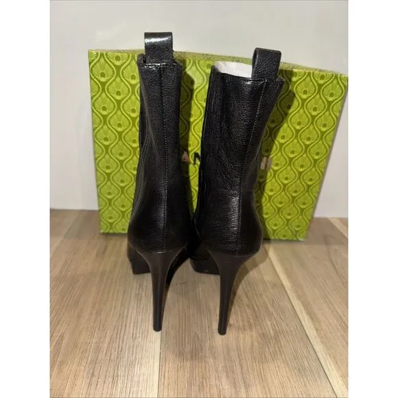 Gianni Bini Womens Black Leather Platform Stiletto Ankle Boots Sz 10 Pull-on NIB