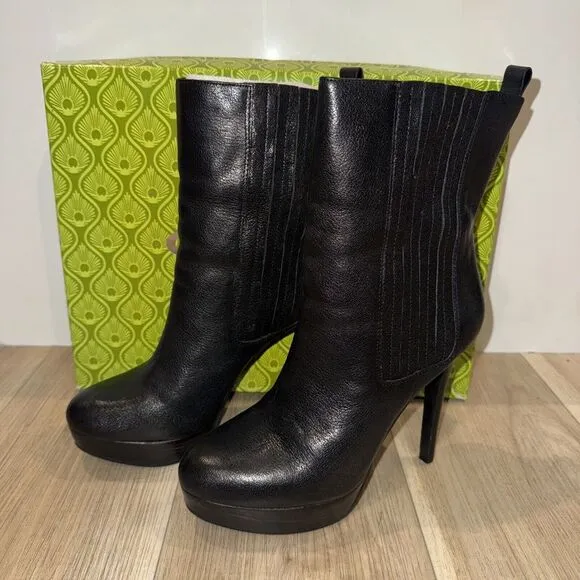 Gianni Bini Womens Black Leather Platform Stiletto Ankle Boots Sz 10 Pull-on NIB